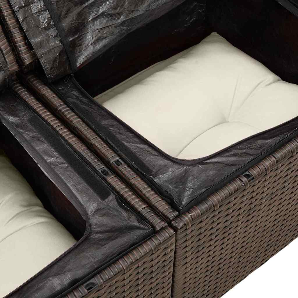 Kanapé Szett párnával tárolóval 5 pcs Barna és Krém polirattan