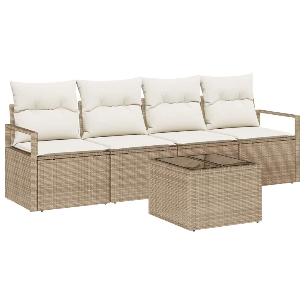 Kanapé Szett párnával tárolóval 5 pcs Beige és krém polirattan