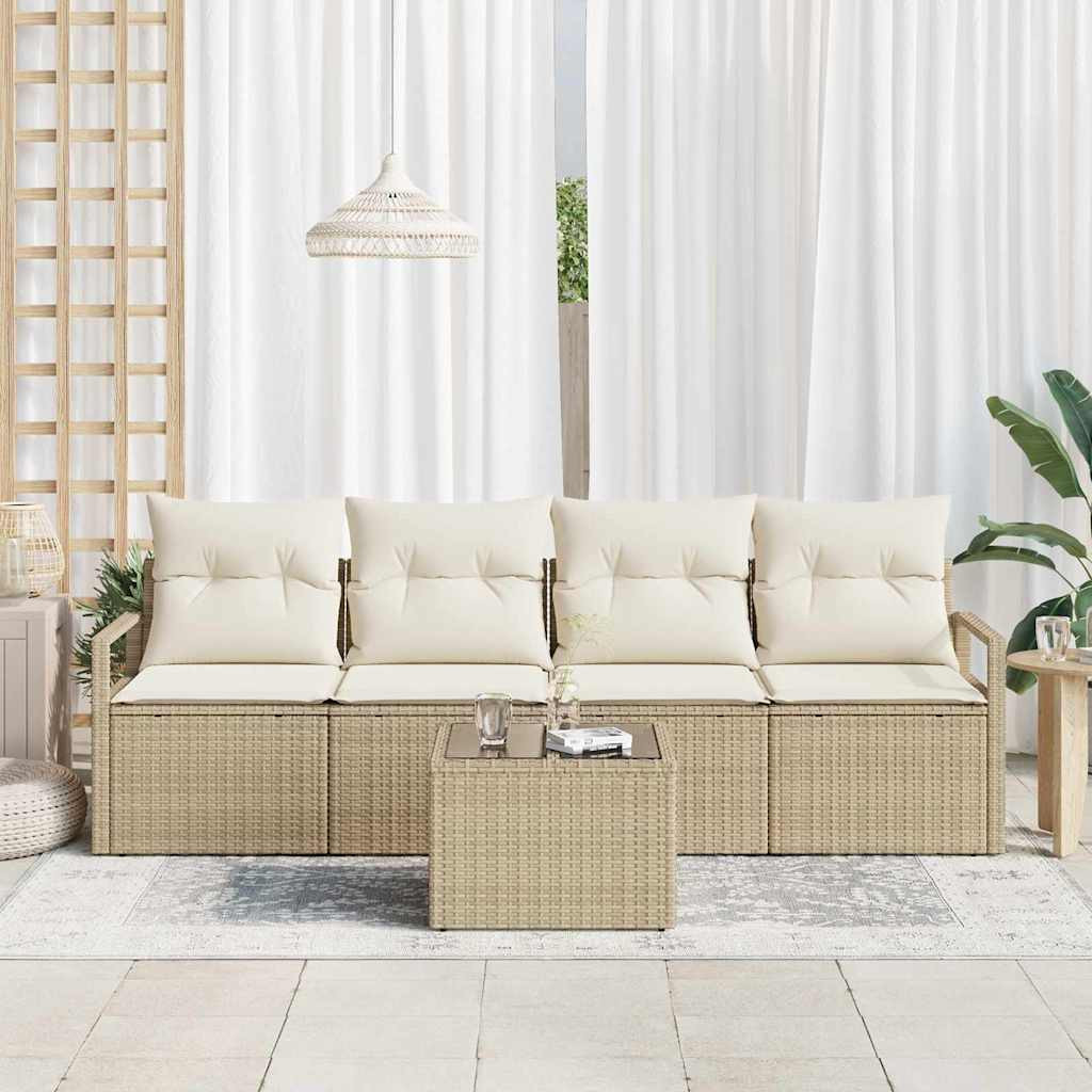 Kanapé Szett párnával tárolóval 5 pcs Beige és krém polirattan