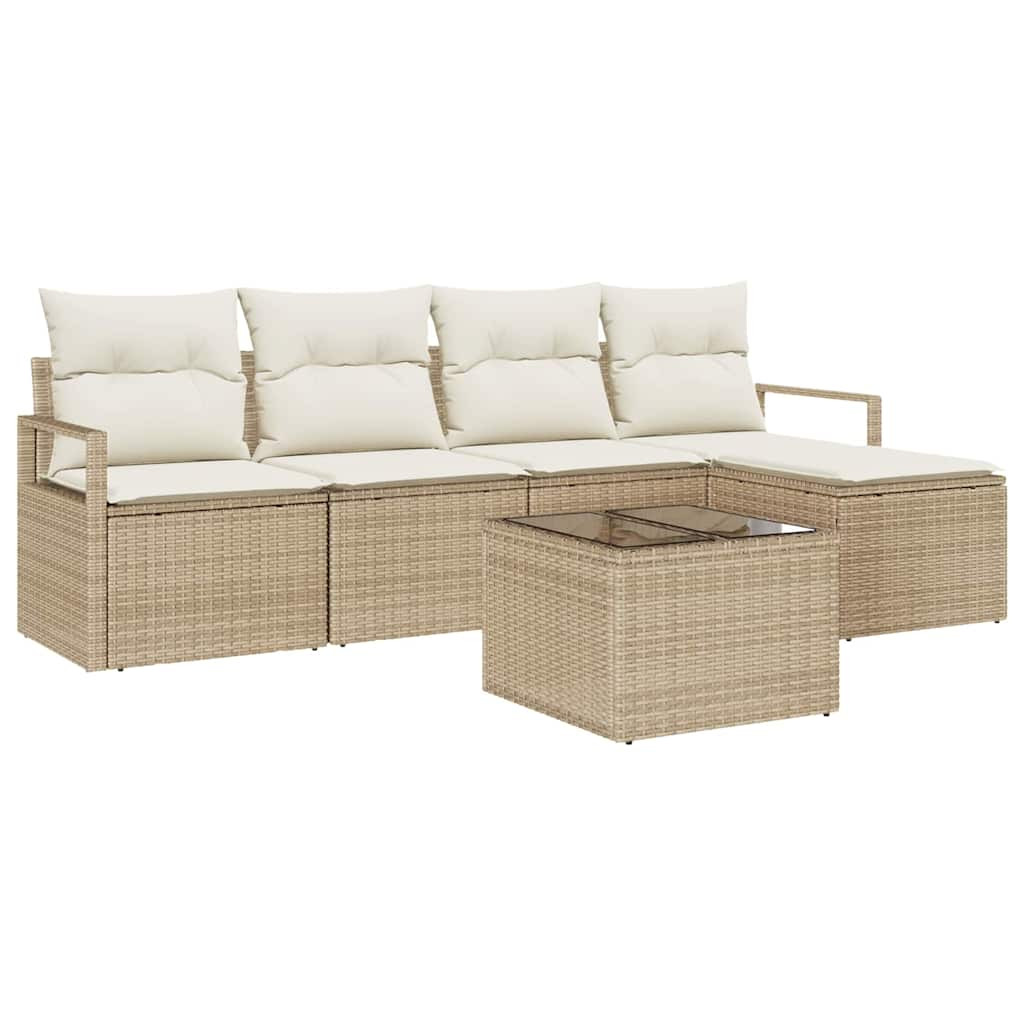 vidaXL Kanapé Szett párnával tárolóval 6 pcs Beige és krém polirattan