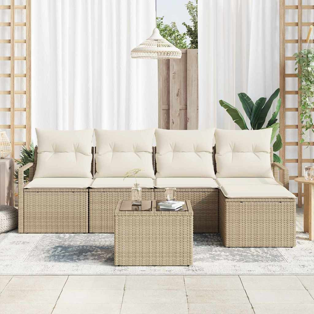 vidaXL Kanapé Szett párnával tárolóval 6 pcs Beige és krém polirattan