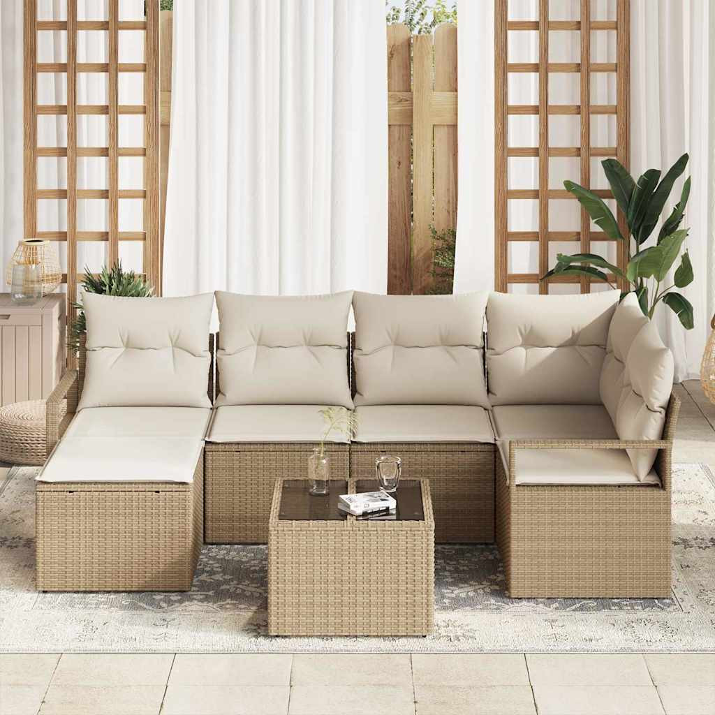 Kanapé Szett párnával tárolóval 7 pcs Beige és krém polirattan