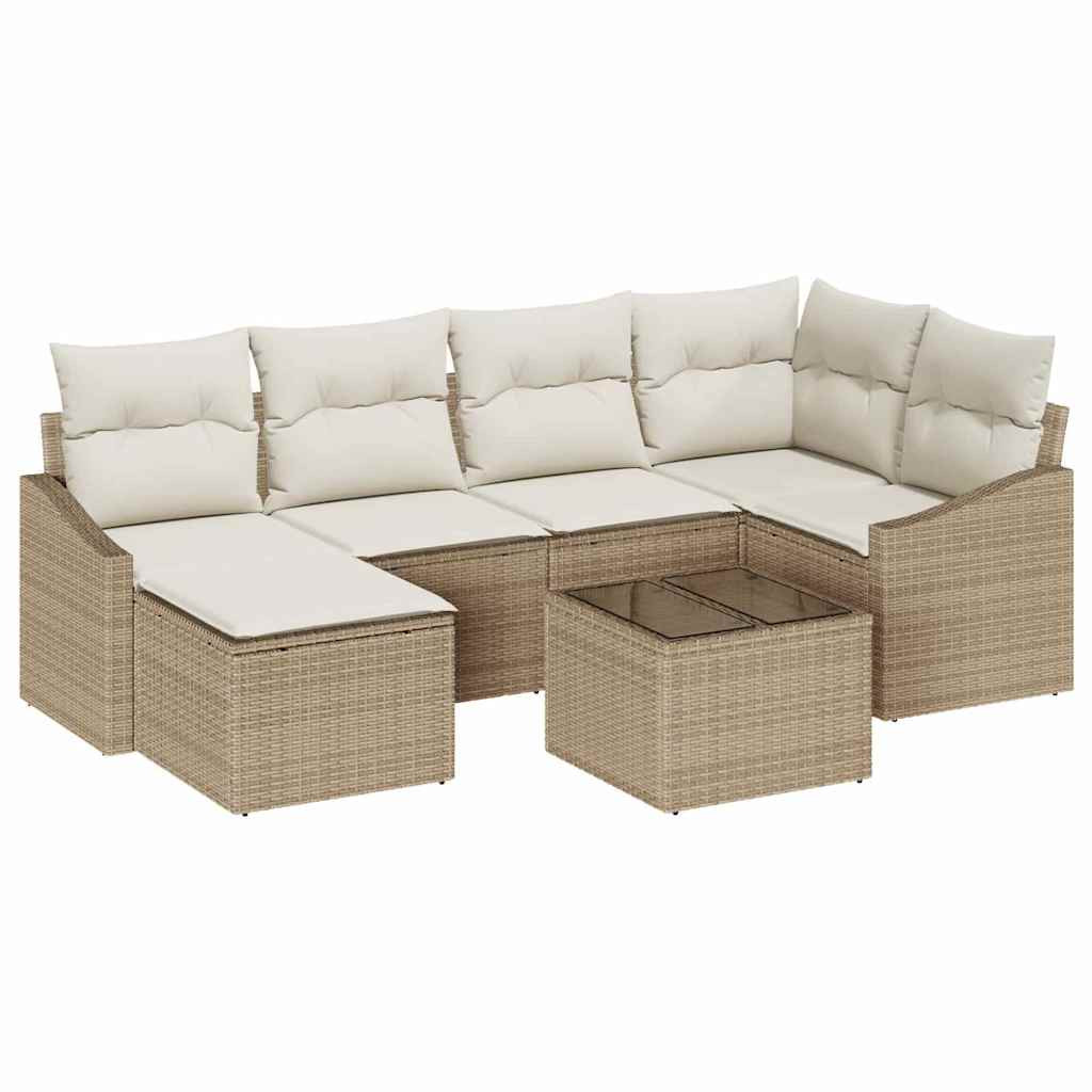 vidaXL Kert étkező szett párnával tárolóval 7 pcs Beige és krém