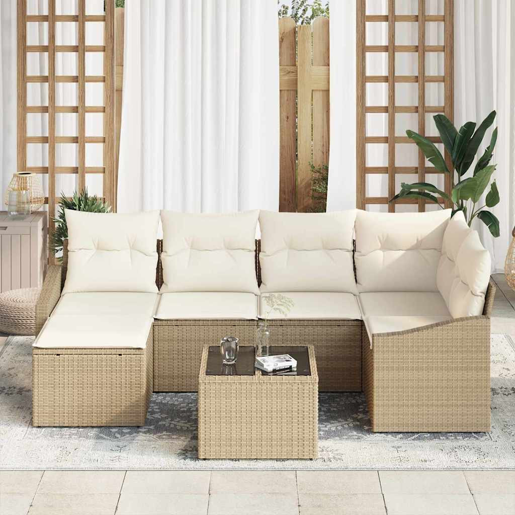 vidaXL Kert étkező szett párnával tárolóval 7 pcs Beige és krém