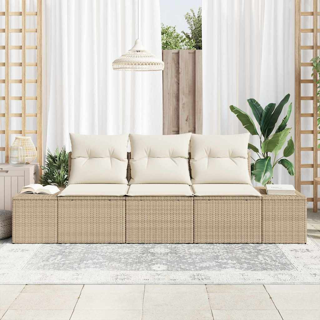 Kerti Kanapé Szett tárolóval 3 pcs Beige és krém polirattan