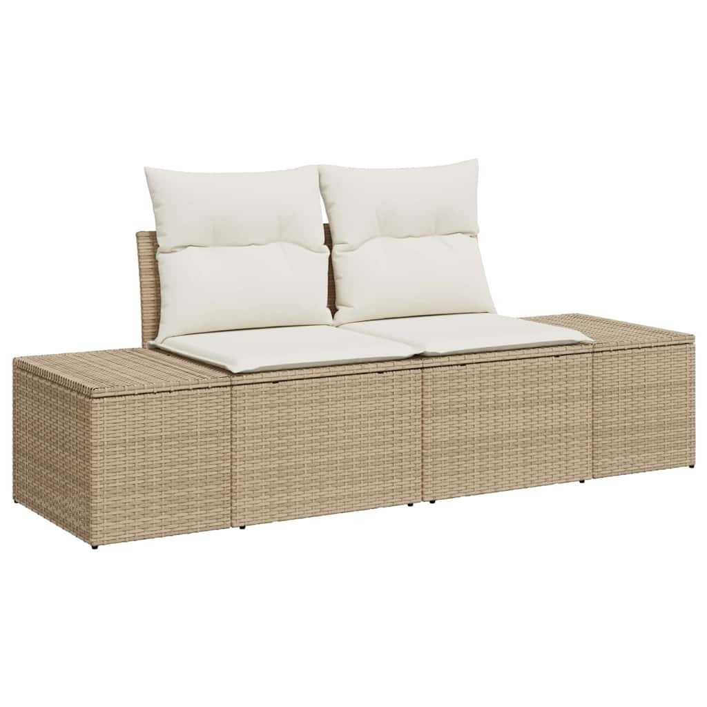 Kerti Kanapé Szett tárolóval 3 pcs Beige és krém polirattan