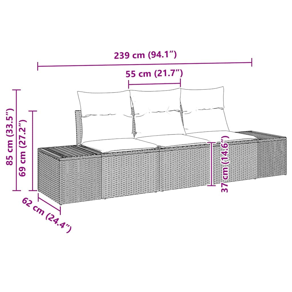 Kerti Kanapé Szett tárolóval 3 pcs Beige és krém polirattan