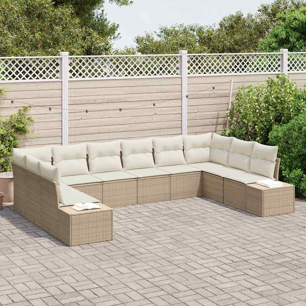 vidaXL Kerti Kanapé Szett párnával 10 pcs Beige és krém Polyrattan