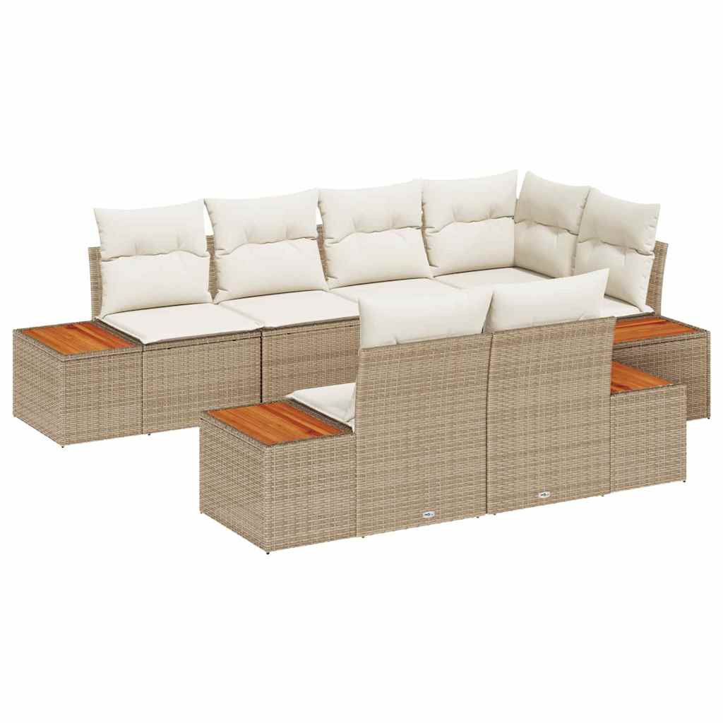 Kerti Kanapé Szett párnával 7 pcs Beige és krém Polyrattan