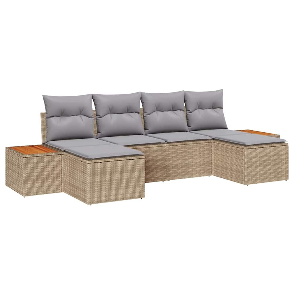 Kerti Kanapé Szett 6 pcs Beige és Világosszürke Poly Rattan