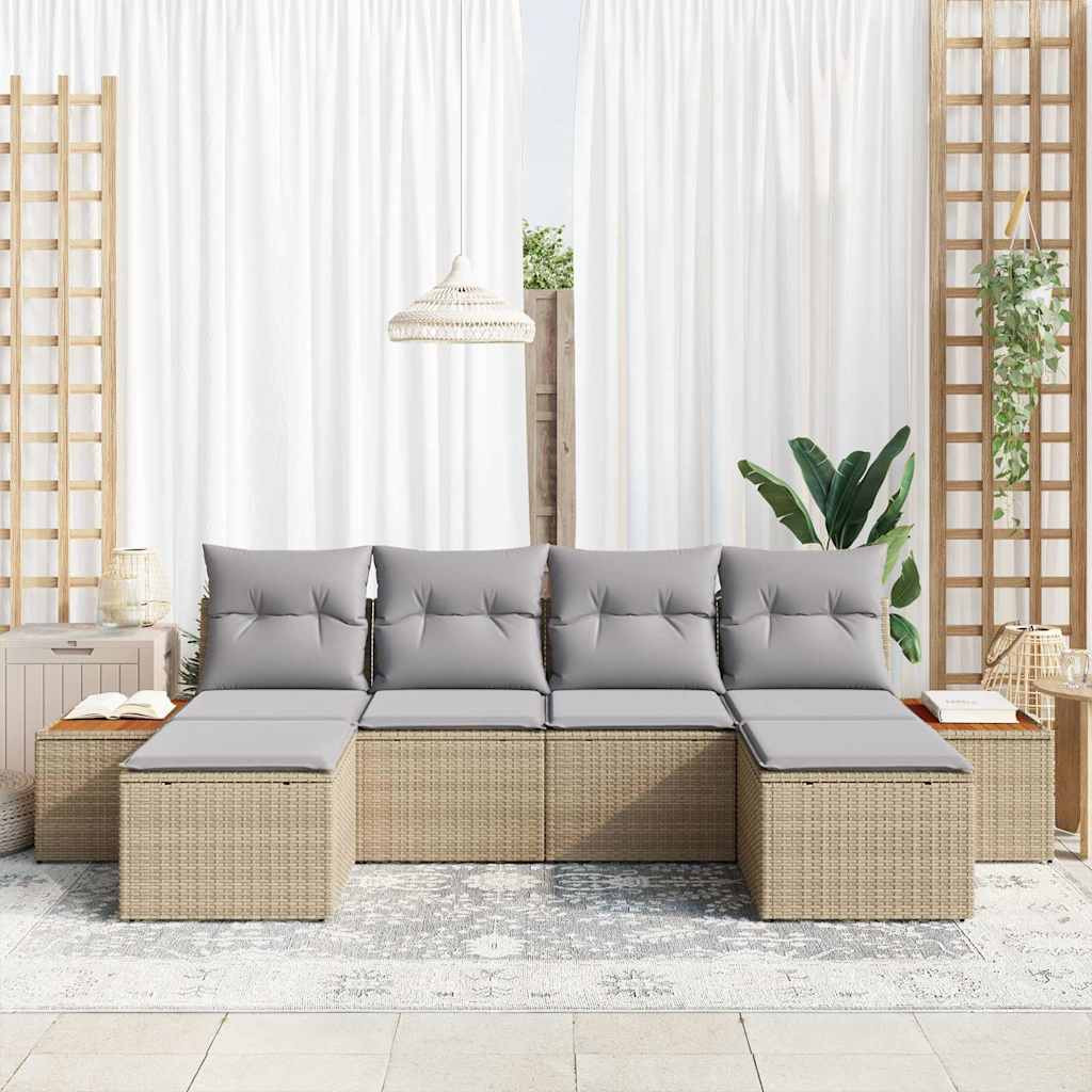 Kerti Kanapé Szett 6 pcs Beige és Világosszürke Poly Rattan