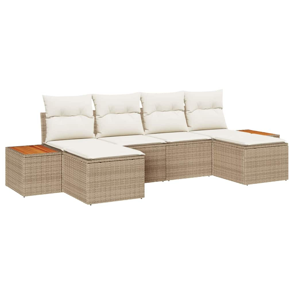 vidaXL Kerti Kanapé Szett párnával 6 pcs Beige és krém Poly Rattan
