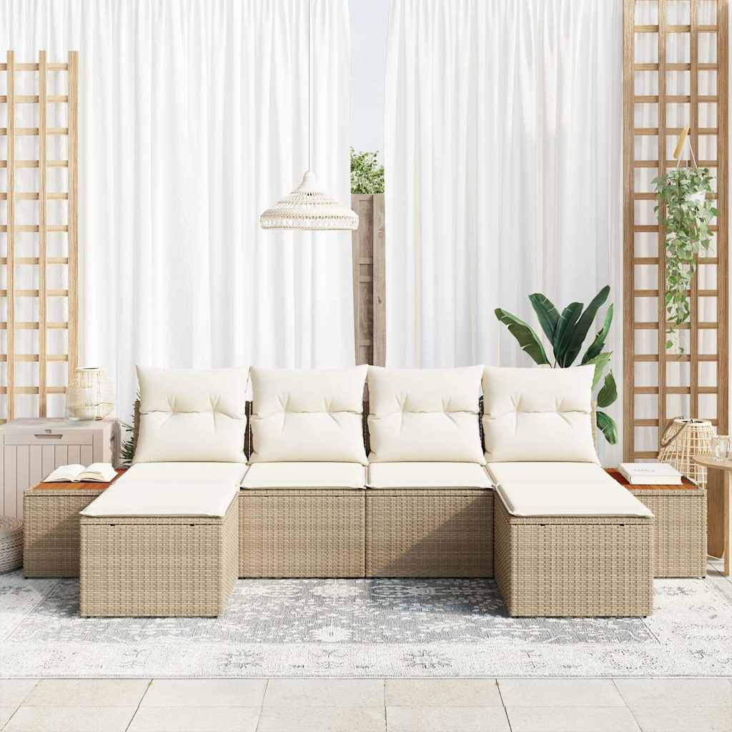 vidaXL Kerti Kanapé Szett párnával 6 pcs Beige és krém Poly Rattan