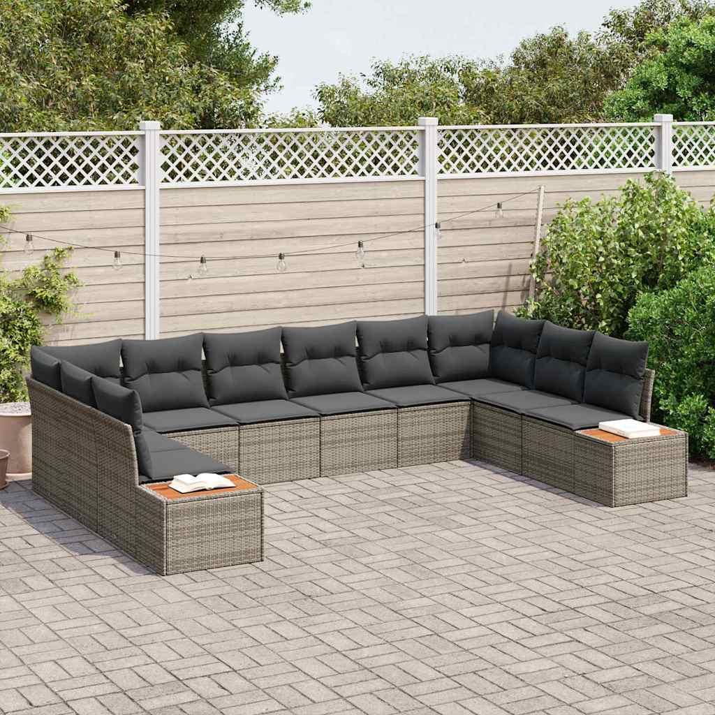 Kerti Kanapé Szett párnával tárolóval 10 pcs Szürke Polyrattan Kerti Kanapé Szett párnával tárolóval 10 pcs Szürke Polyrattan