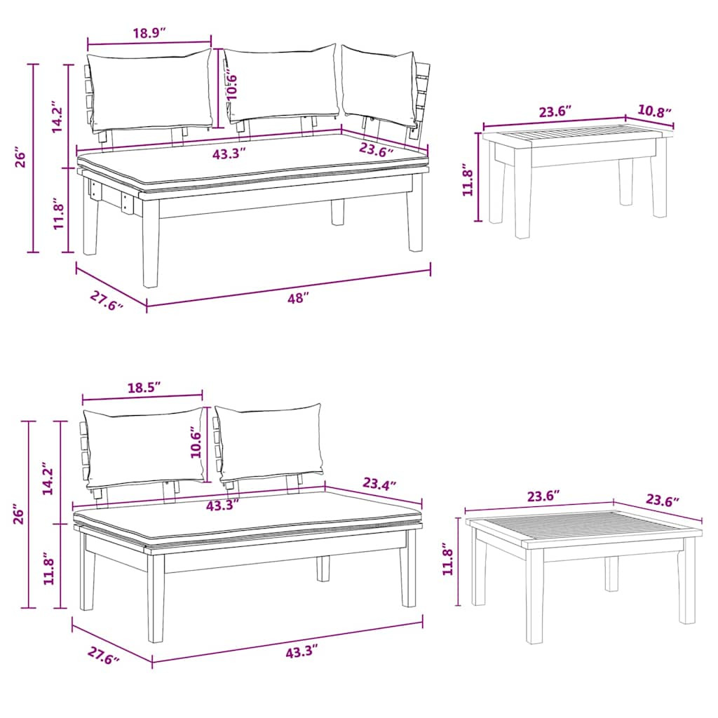 Kert Pad Készlet párnával tárolóval 4 pcs Barna és Szürke