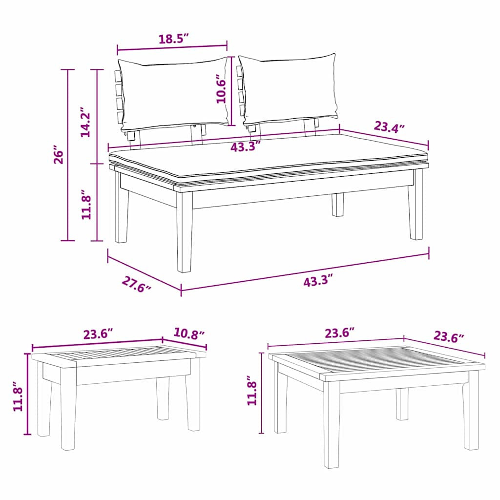 Kert Pad Készlet párnával tárolóval 3 pcs Barna és Szürke