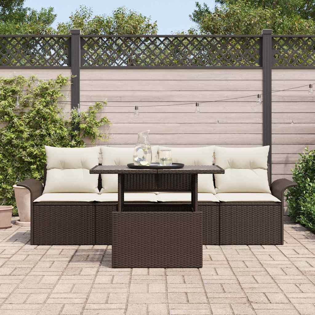 Kerti Kanapé Szett párnával tárolóval 5 pcs Barna Poly Rattan