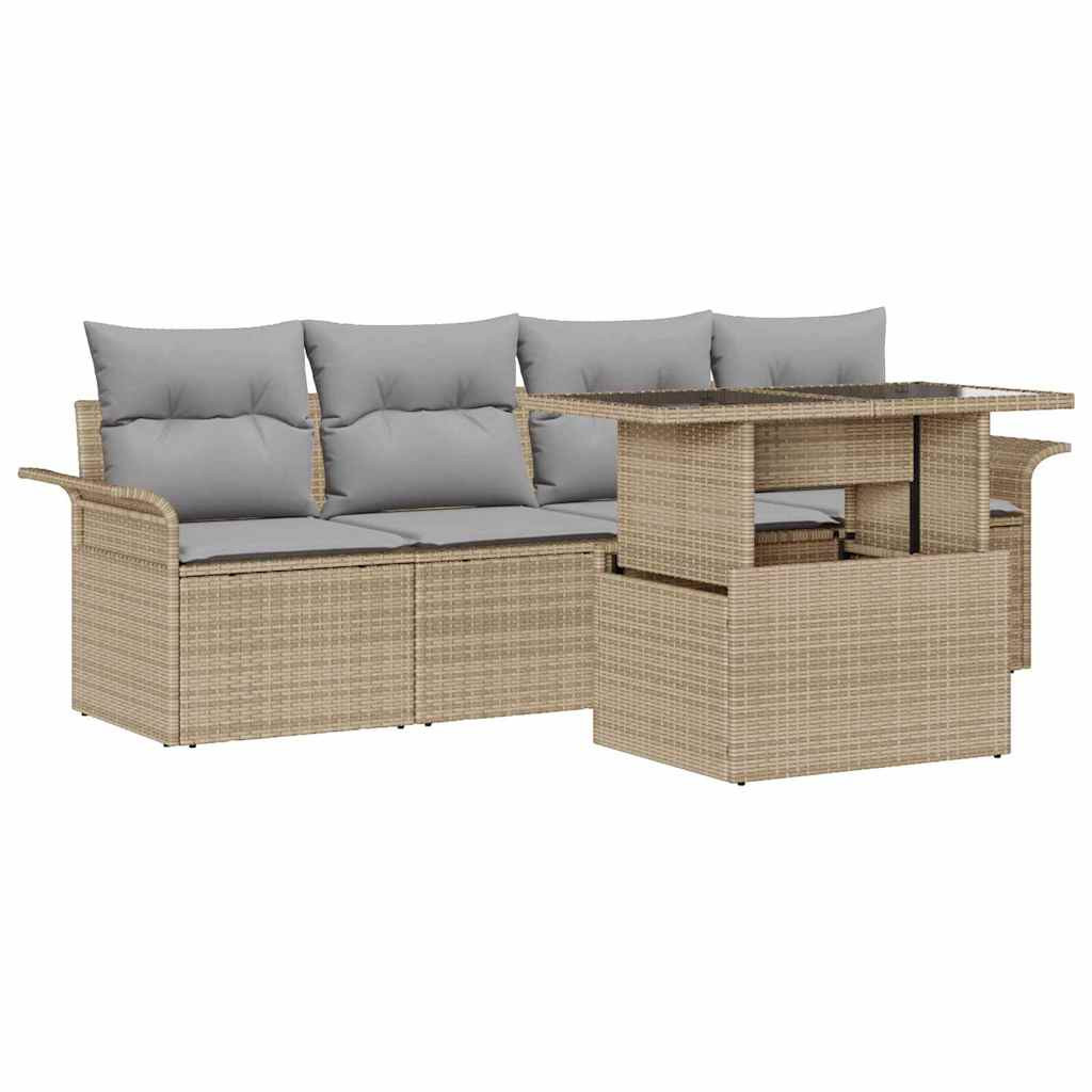 Kerti Kanapé Szett párnával tárolóval 5 pcs Bézs Poly Rattan
