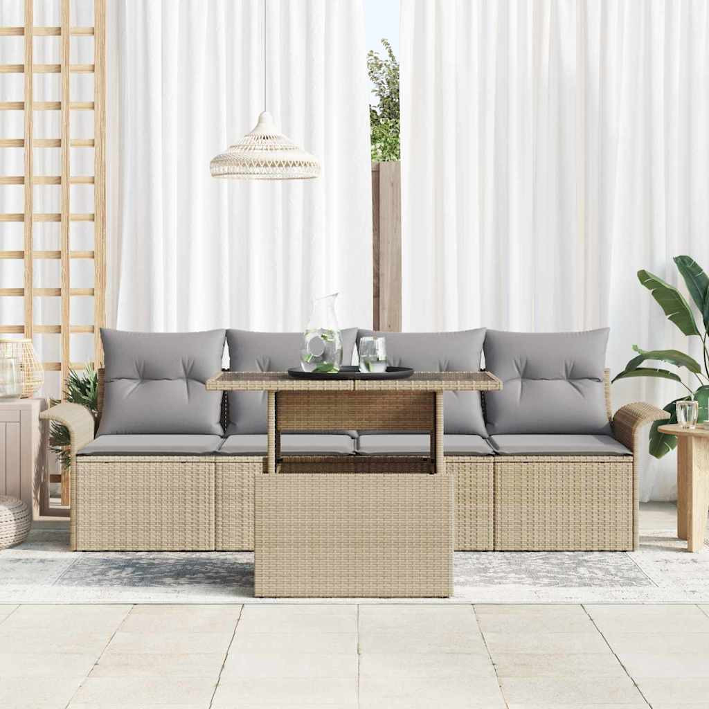Kerti Kanapé Szett párnával tárolóval 5 pcs Bézs Poly Rattan