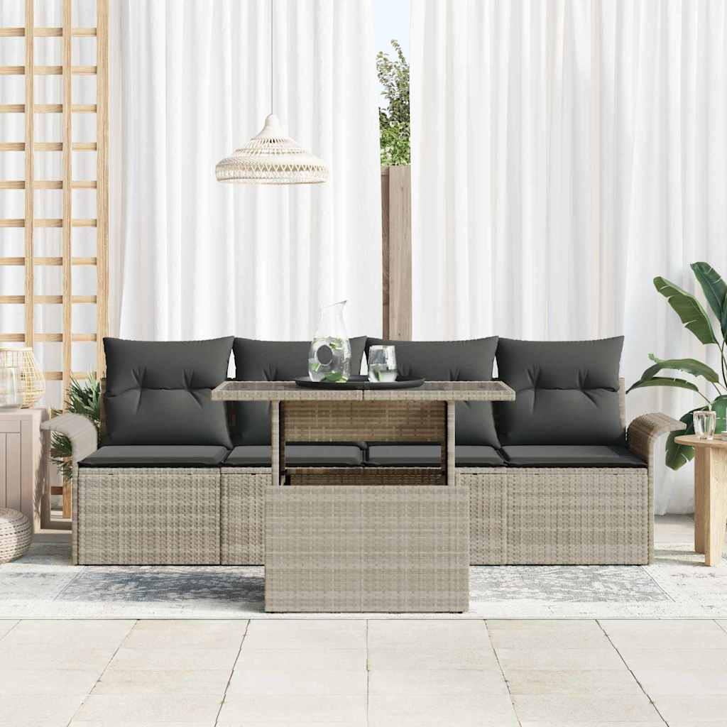 Kerti Kanapé Szett párnával 5 pcs Világosszürke Poly Rattan