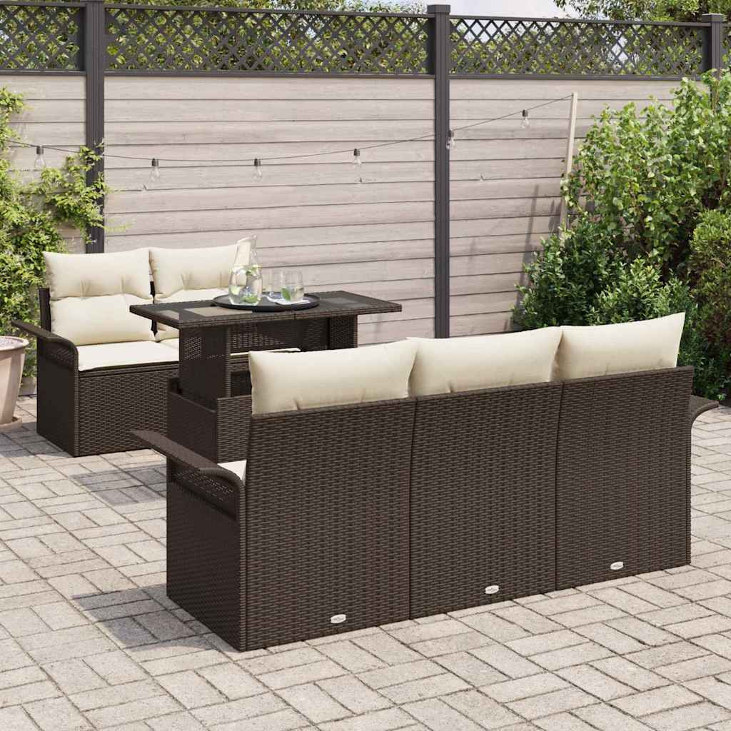 Kerti Kanapé Szett párnával tárolóval 6 pcs Barna Poly Rattan