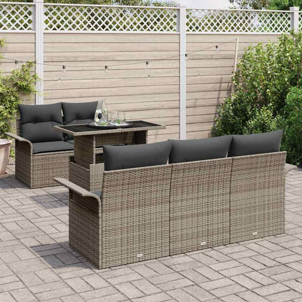 Kerti Kanapé Szett párnával tárolóval 6 pcs Szürke Poly Rattan