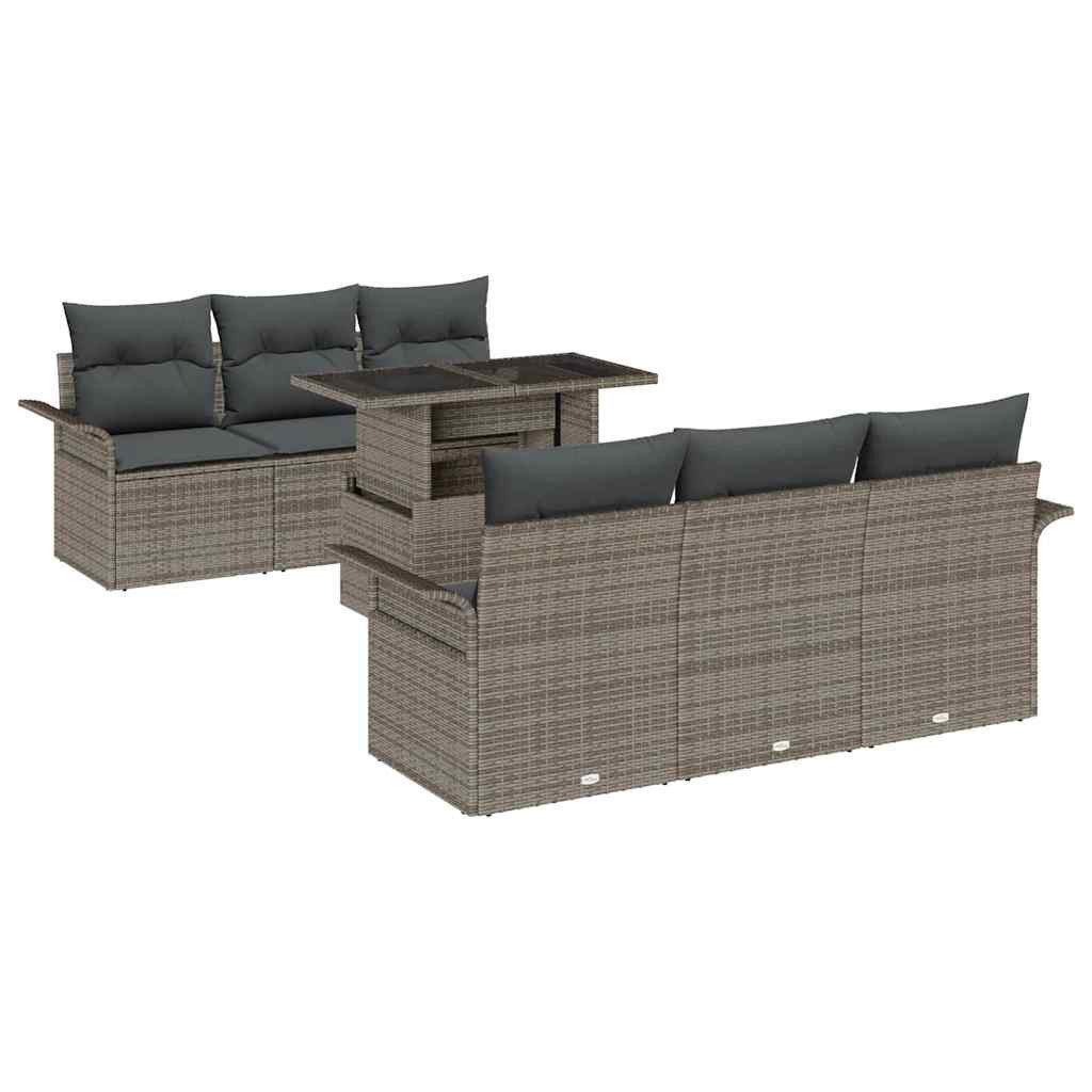 Kerti Kanapé Szett párnával tárolóval 7 pcs Szürke Poly Rattan
