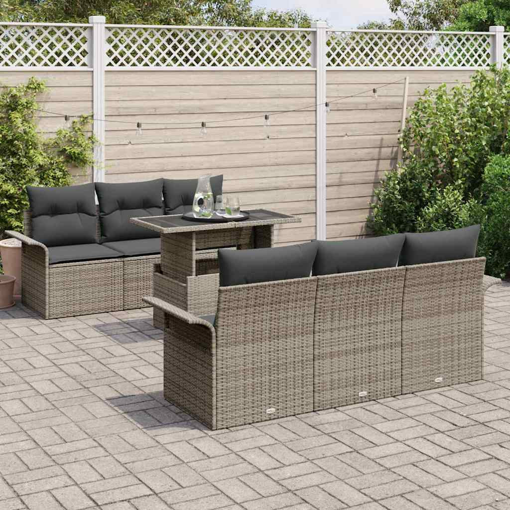 Kerti Kanapé Szett párnával tárolóval 7 pcs Szürke Poly Rattan