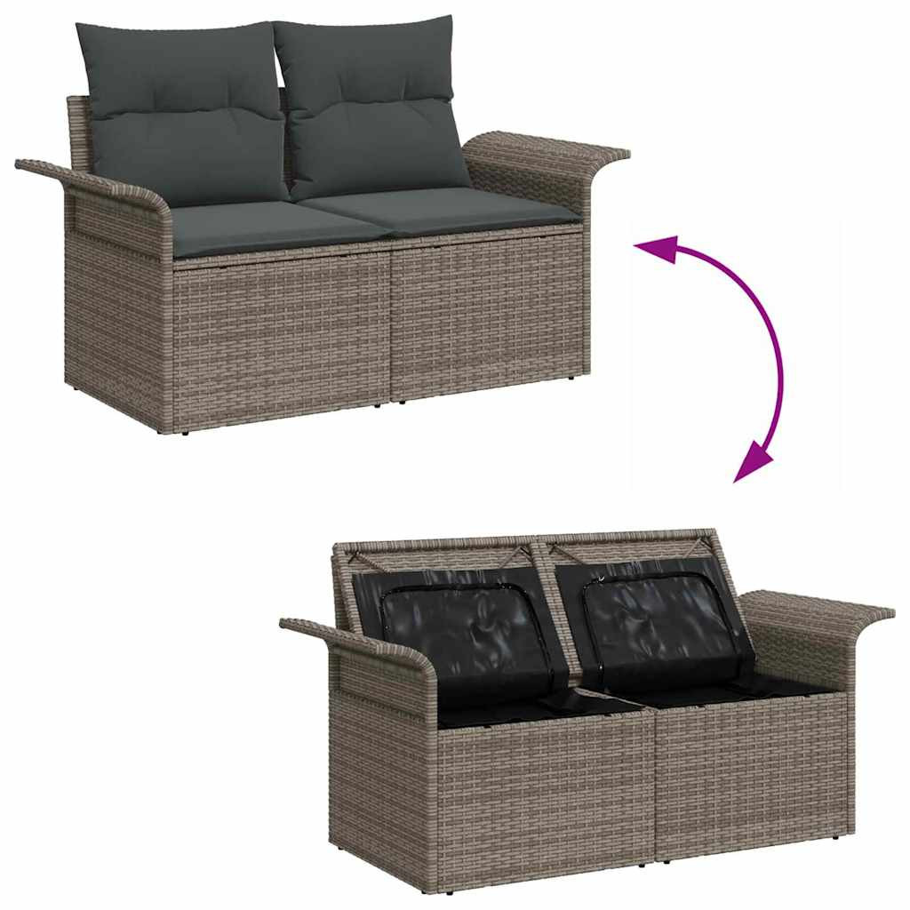 Kerti Kanapé Szett párnával tárolóval 7 pcs Szürke Poly Rattan