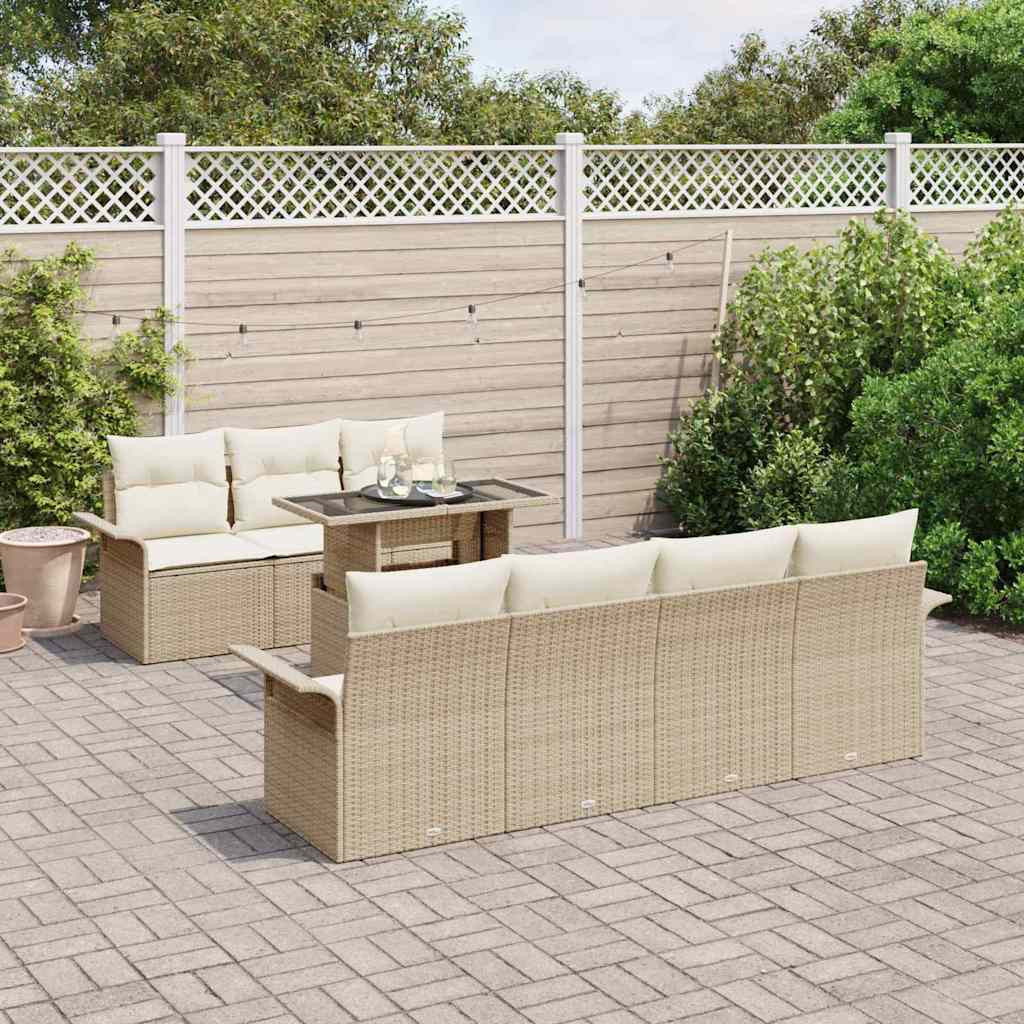 Kerti Kanapé Szett párnával tárolóval 8 pcs Bézs Poly Rattan
