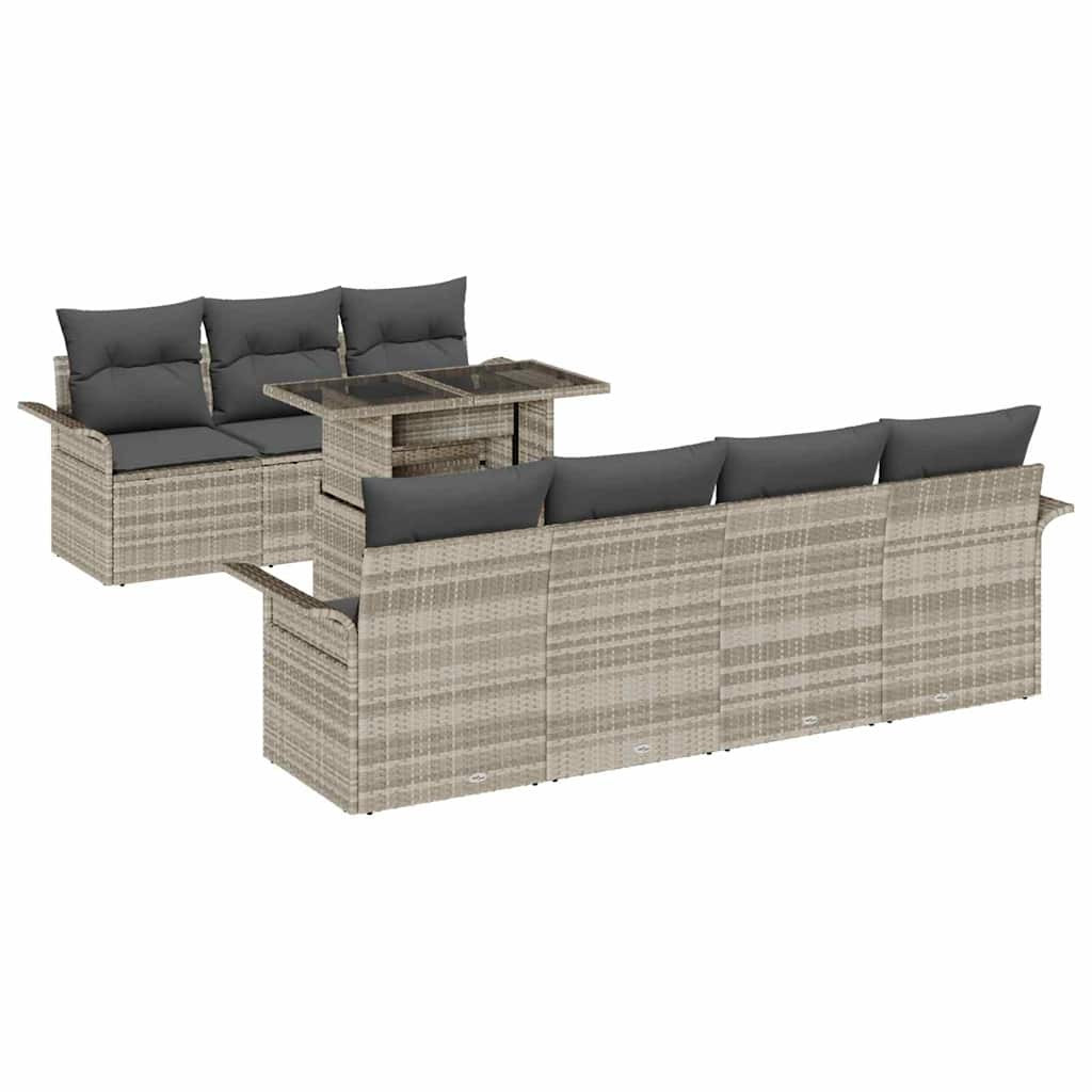 Kerti Kanapé Szett párnával 8 pcs Világosszürke Poly Rattan