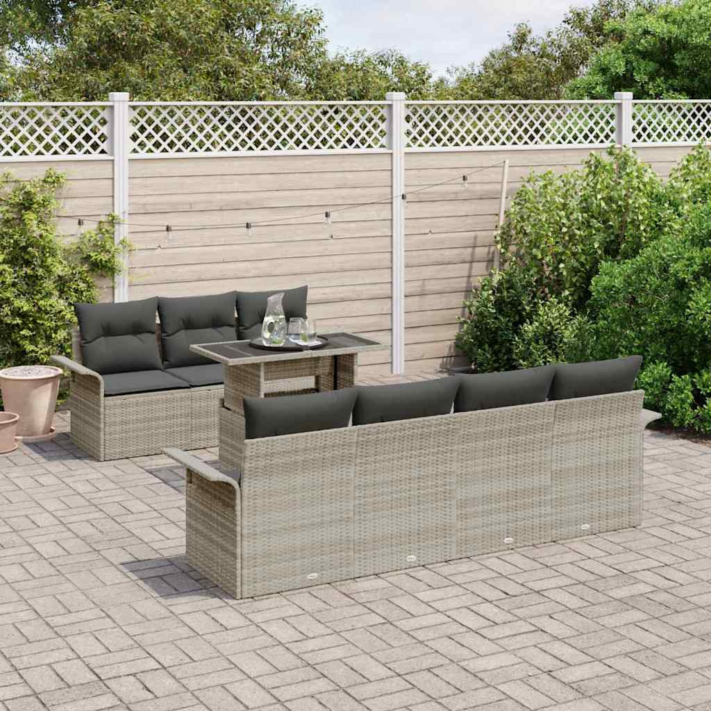 Kerti Kanapé Szett párnával 8 pcs Világosszürke Poly Rattan