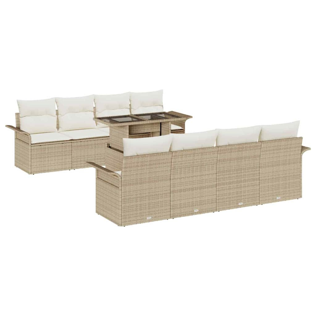 Kerti Kanapé Szett párnával tárolóval 9 pcs Bézs Poly Rattan
