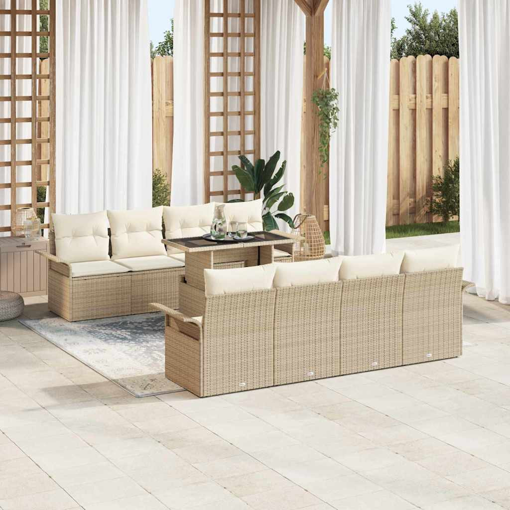 Kerti Kanapé Szett párnával tárolóval 9 pcs Bézs Poly Rattan