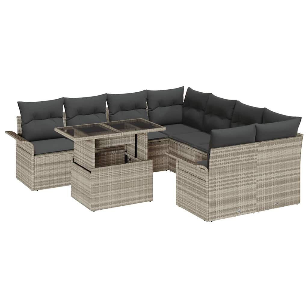 Kerti Kanapé Szett párnával 9 pcs Világosszürke Poly Rattan