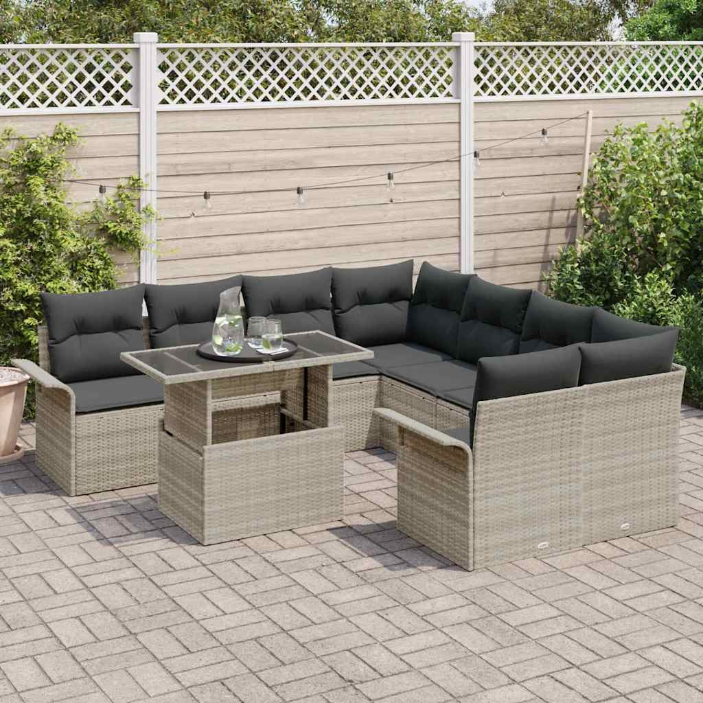 Kerti Kanapé Szett párnával 9 pcs Világosszürke Poly Rattan
