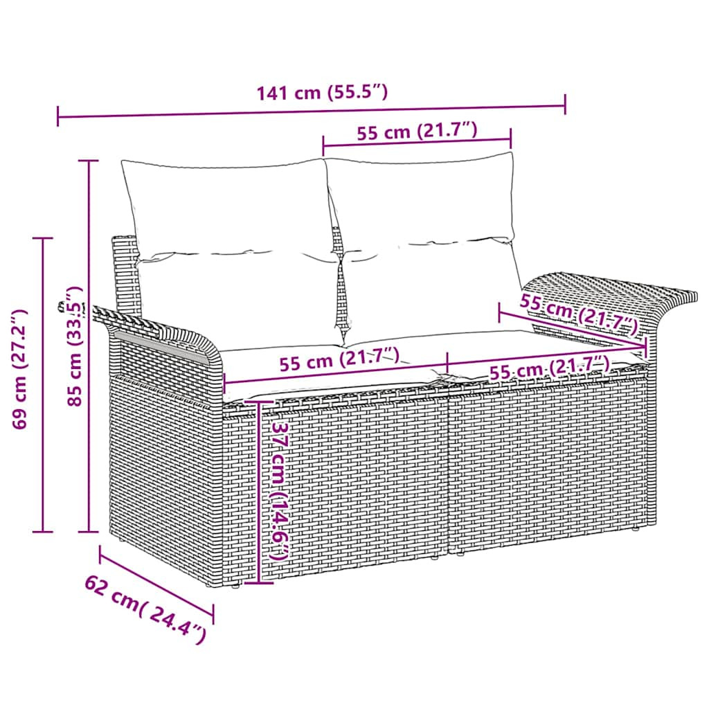 Kerti Kanapé Szett párnával 10 pcs Világosszürke Poly Rattan