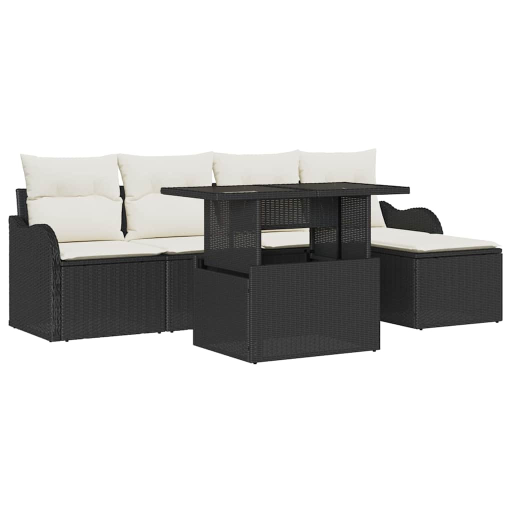 Kerti Kanapé Szett párnával 6 pcs Fekete Polyrattan