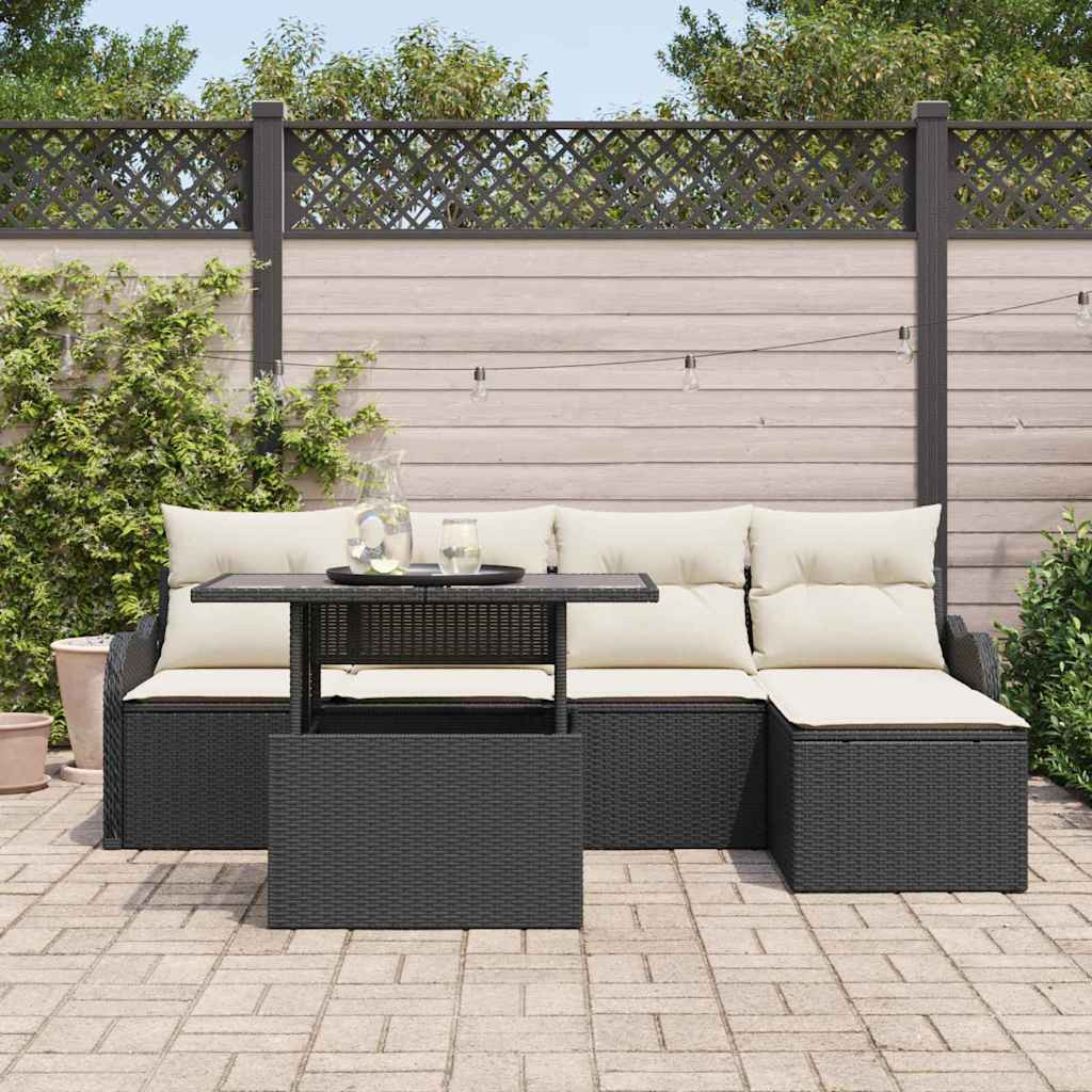 Kerti Kanapé Szett párnával 6 pcs Fekete Polyrattan