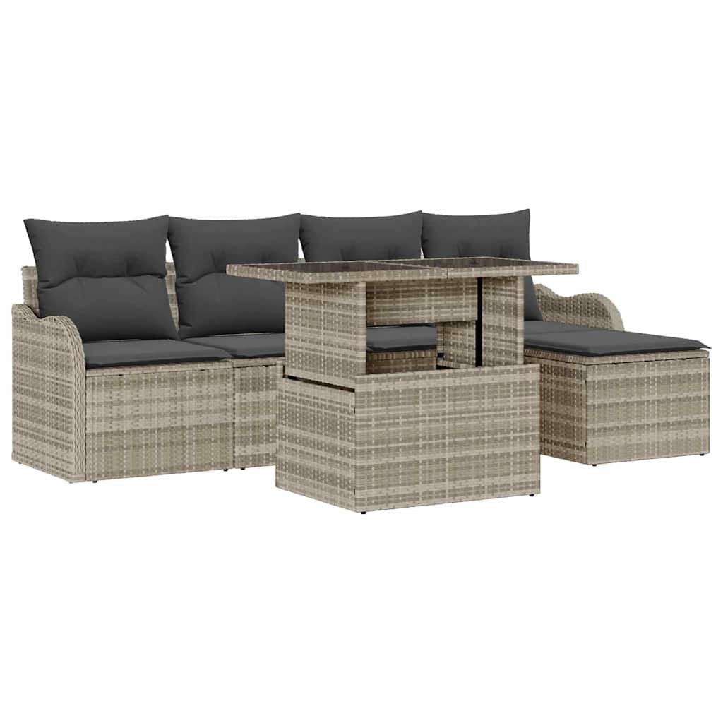 Kerti Kanapé Szett párnával 6 pcs Világosszürke Polyrattan