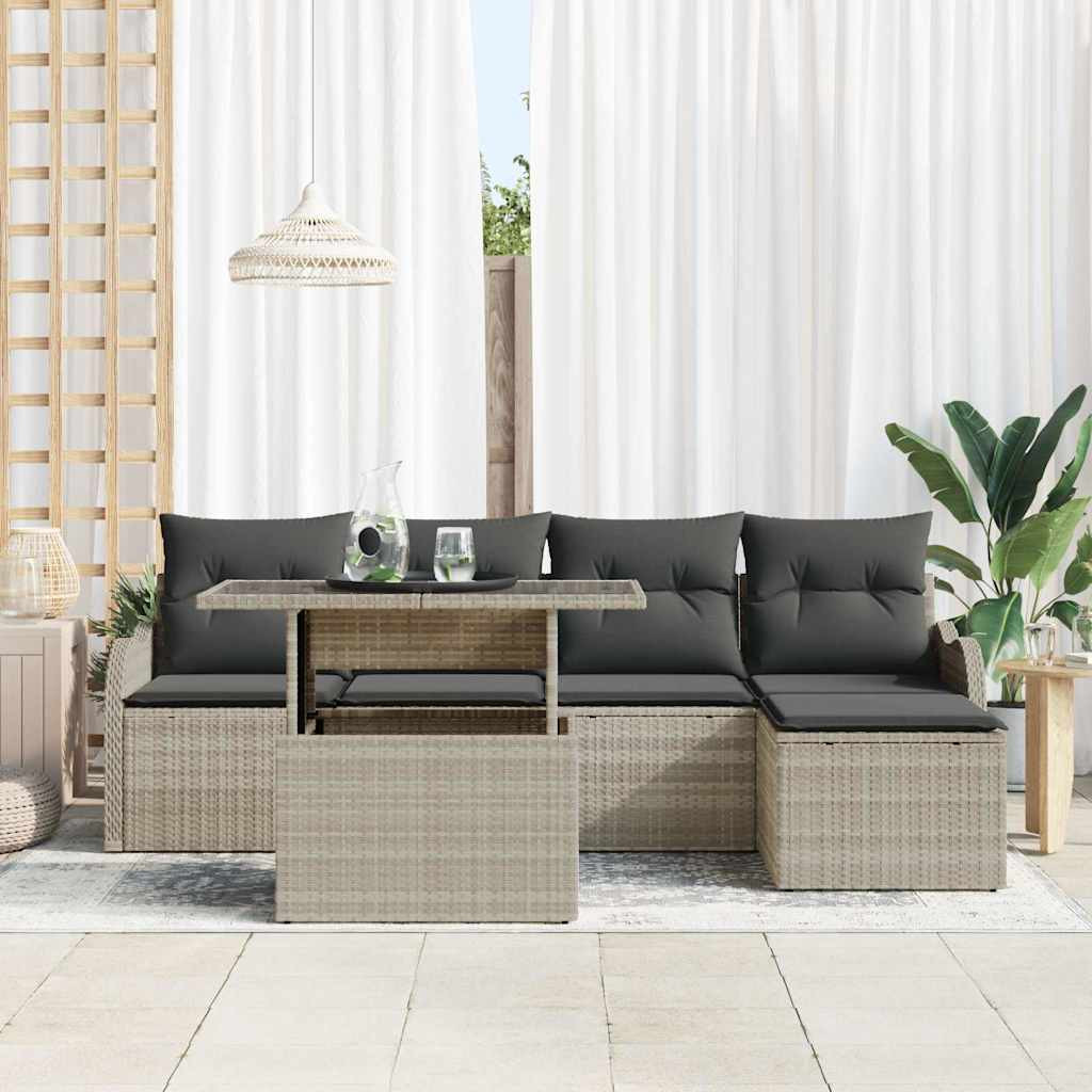 Kerti Kanapé Szett párnával 6 pcs Világosszürke Polyrattan