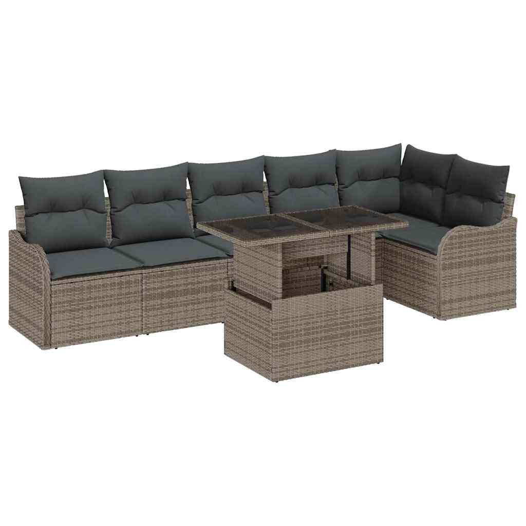 Kerti Kanapé Szett párnával párnával 7 pcs Szürke Poly Rattan