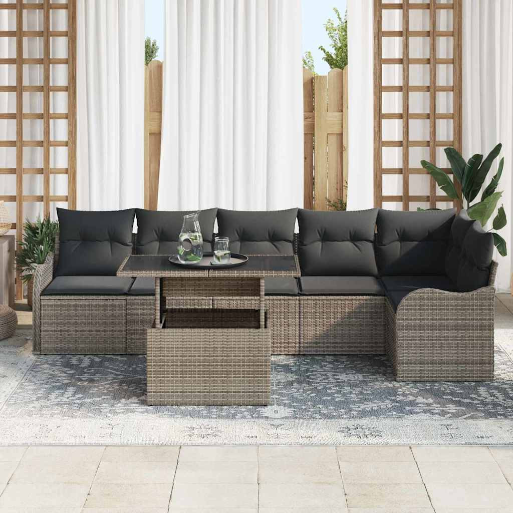 Kerti Kanapé Szett párnával párnával 7 pcs Szürke Poly Rattan