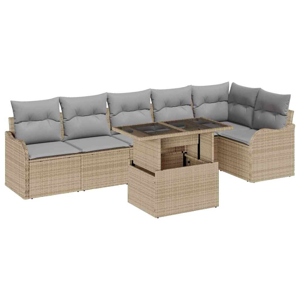 Kerti Kanapé Szett párnával párnával 7 pcs Bézs Poly Rattan