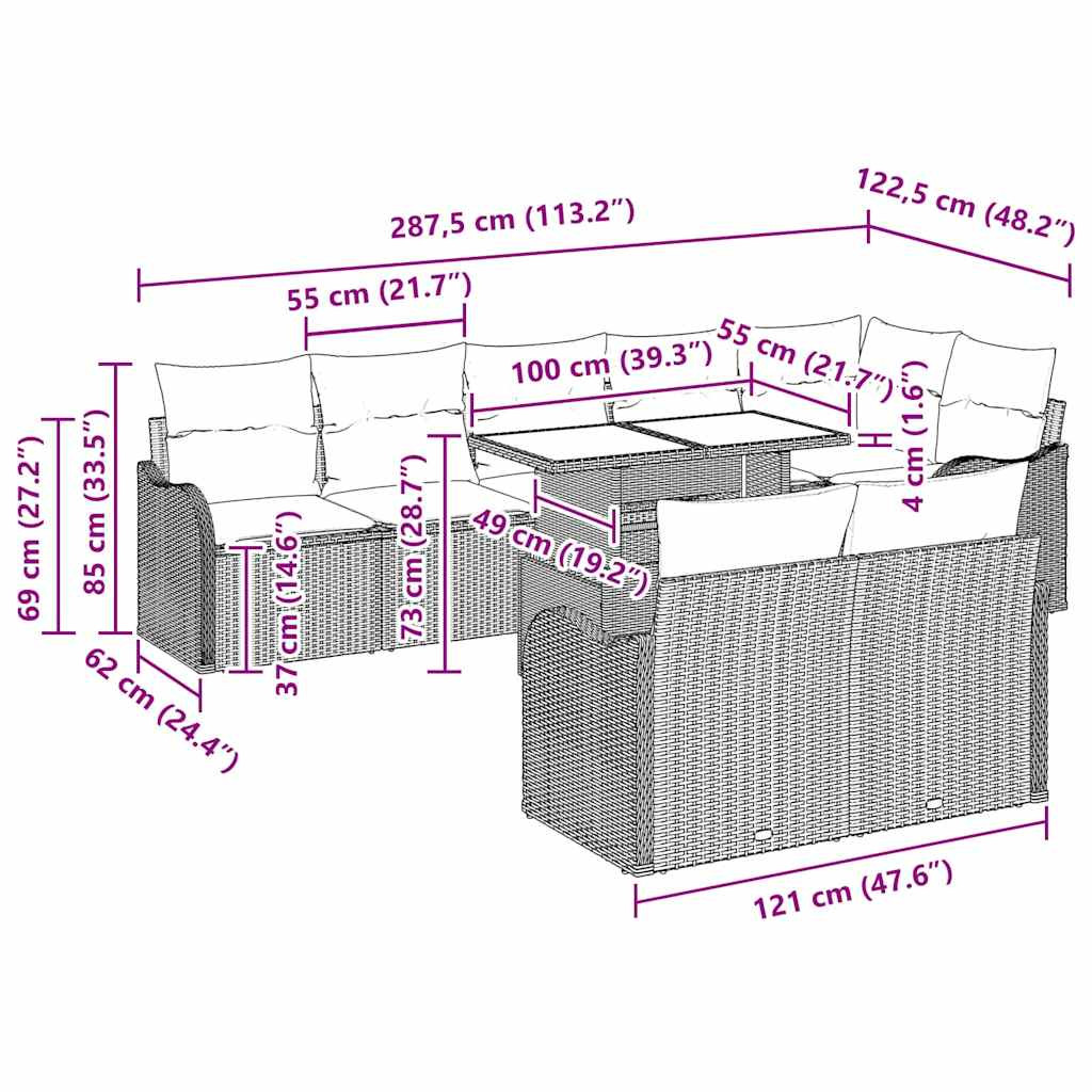 vidaXL Kerti Kanapé Szett párnával párnával 9 pcs Barna Poly Rattan vidaXL Kerti Kanapé Szett párnával párnával 9 pcs Barna Poly Rattan