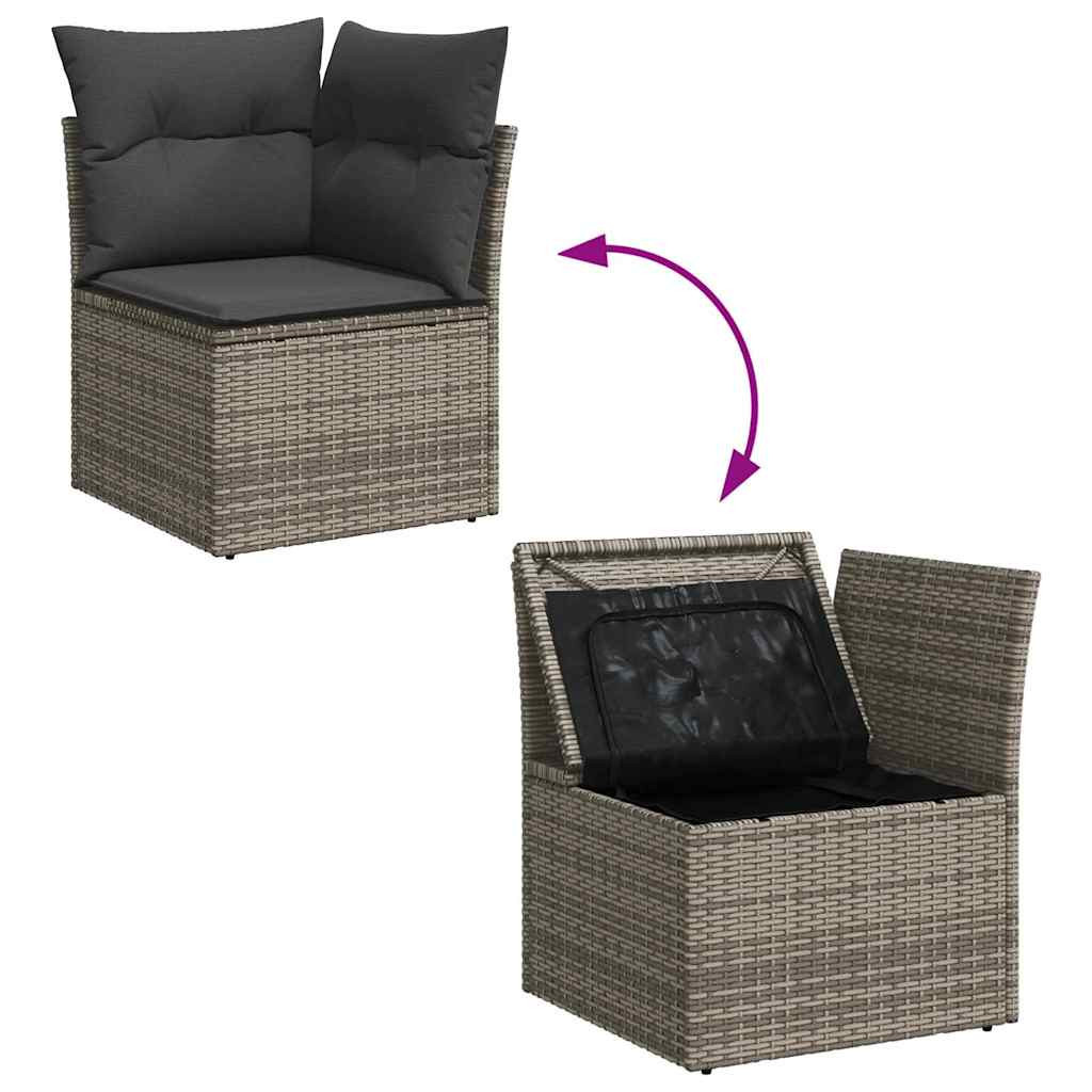 vidaXL Kerti Kanapé Szett párnával párnával 9 pcs Szürke Poly Rattan