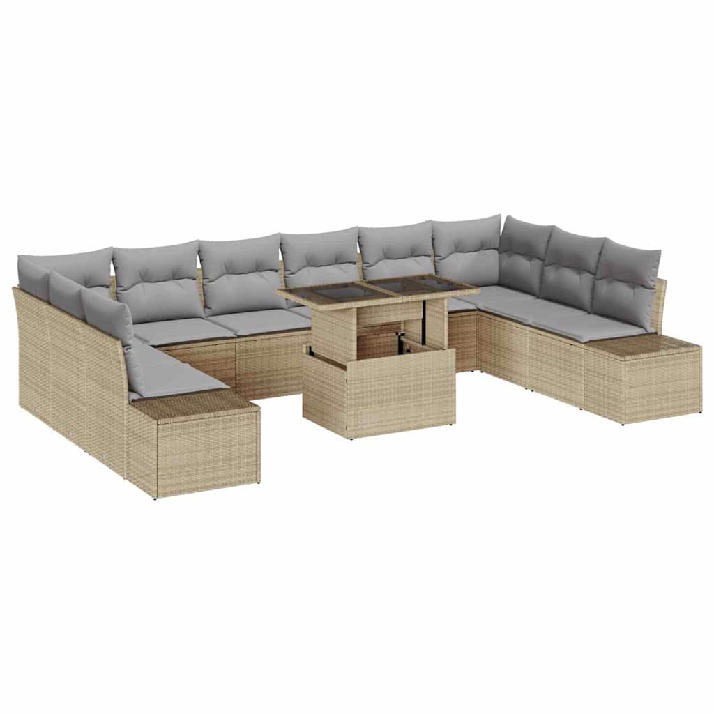 Kerti Kanapé Szett tárolóval 11 pcs Bézs Poli rattan