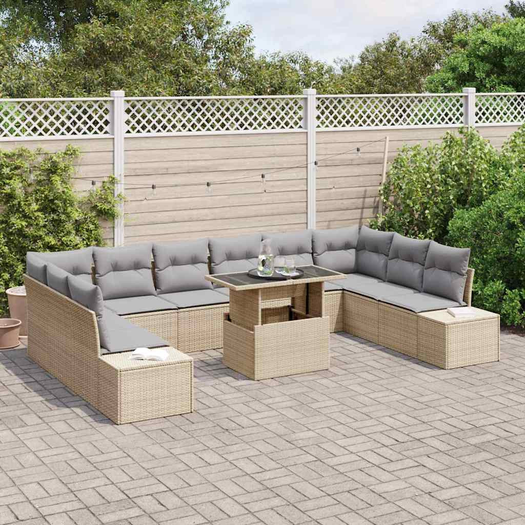 Kerti Kanapé Szett tárolóval 11 pcs Bézs Poli rattan