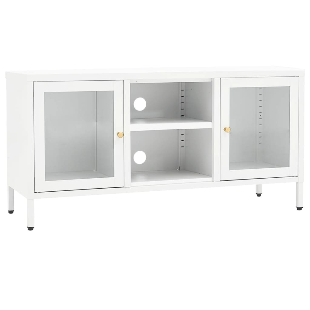 fehér acél és üveg TV-szekrény 105x35x52 cm