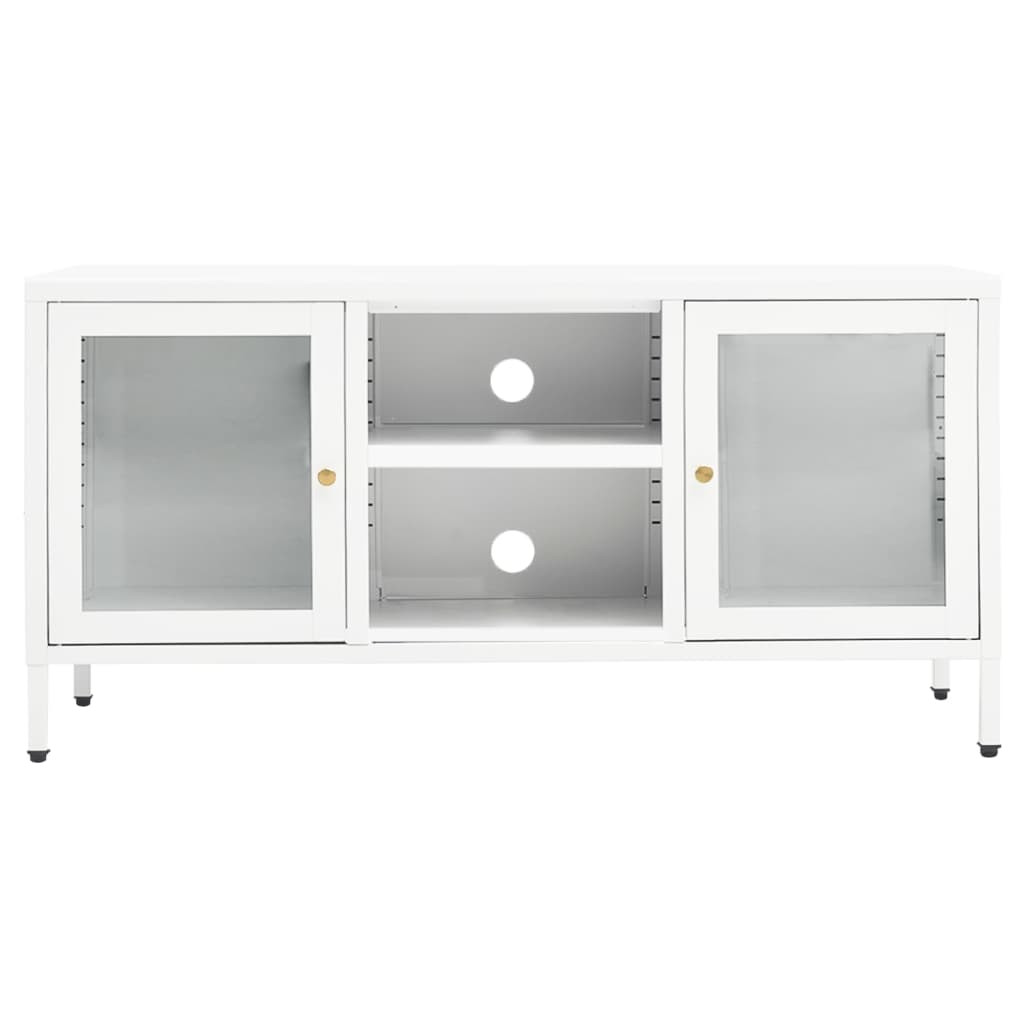 fehér acél és üveg TV-szekrény 105x35x52 cm